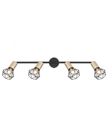 Industrial vintage ceiling strip 60cm with 4 oscillating spotlights gold brass lamp holder finish black base 4xE14 40W