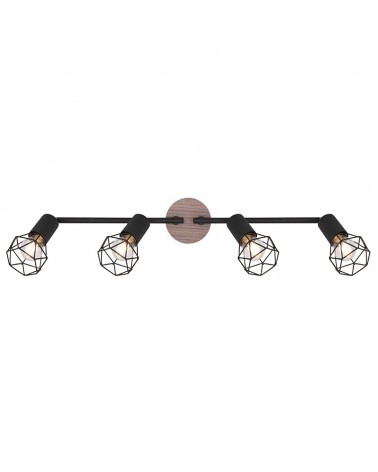 Industrial vintage ceiling strip 60cm with 4 oscillating spotlights black gold brass lamp holder finish wood base 4xE14 40W