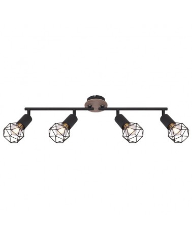 Industrial vintage ceiling strip 60cm with 4 oscillating spotlights black gold brass lamp holder finish wood base 4xE14 40W