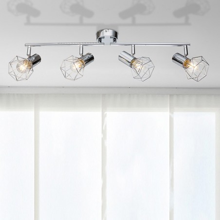 Industrial vintage ceiling strip 60cm with 4 oscillating spotlights chromed silver finish 4xE14 40W