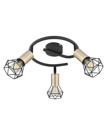 Circular ceiling lamp 23 cm industrial vintage with 3 oscillating spotlights gold brass lamp holder for black base 3xE14 40W