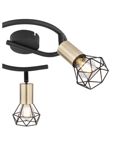 Circular ceiling lamp 23 cm industrial vintage with 3 oscillating spotlights gold brass lamp holder for black base 3xE14 40W