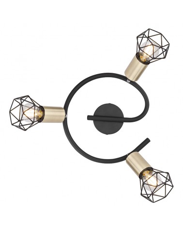 Circular ceiling lamp 23 cm industrial vintage with 3 oscillating spotlights gold brass lamp holder for black base 3xE14 40W