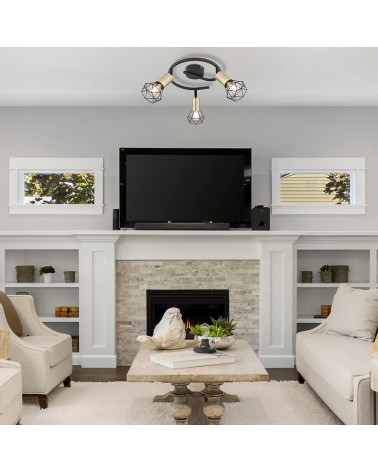 Circular ceiling lamp 23 cm industrial vintage with 3 oscillating spotlights gold brass lamp holder for black base 3xE14 40W