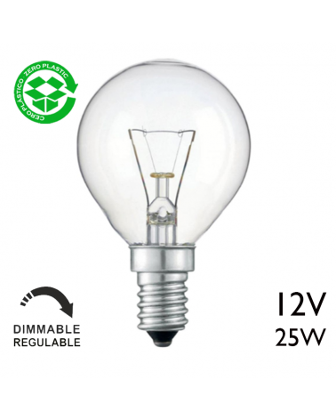 Clear round bulb 25W 12V E14 filament