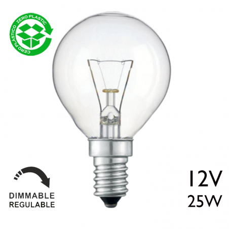 Clear round bulb 25W 12V E14 filament