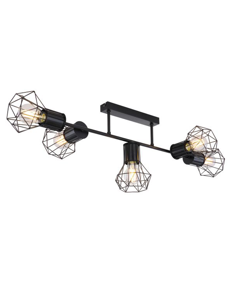 Ceiling strip with 5 black finish metal spotlights 5xE27 40W