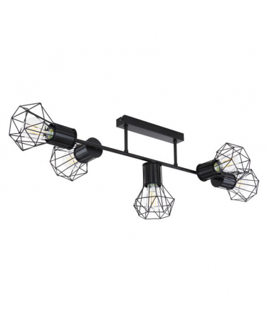 Ceiling strip with 5 black finish metal spotlights 5xE27 40W