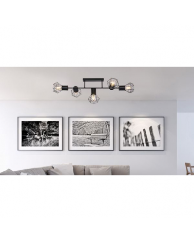 Regleta de techo con 5 focos de metal acabado negro 5xE27 40W