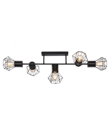 Ceiling strip with 5 black finish metal spotlights 5xE27 40W