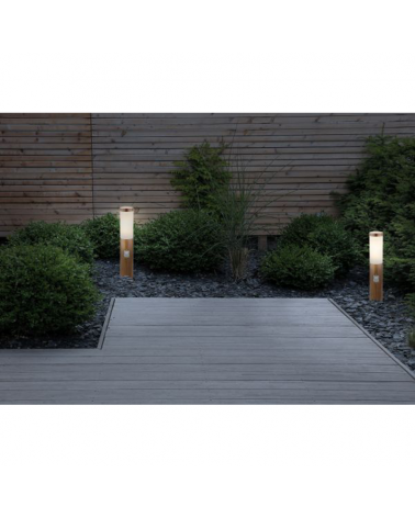 Beacon for outdoor 45cm stainless steel wood look E27 IP44 15W MOTION SENSOR