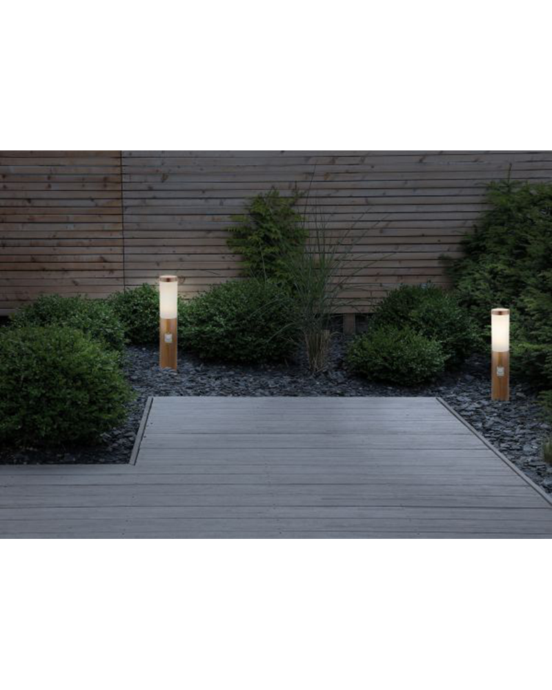 Beacon for outdoor 45cm stainless steel wood look E27 IP44 15W MOTION ...