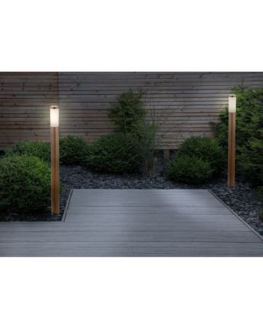 Baliza para exterior 110cm de acero inoxidable de aspecto madera E27 IP44 23W