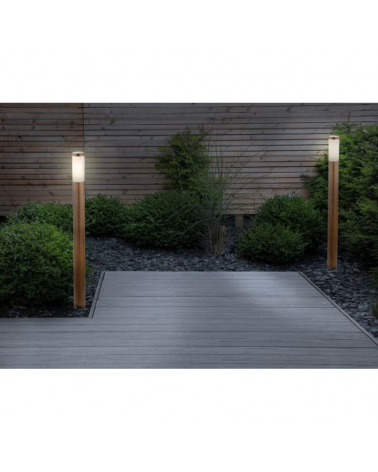 Beacon for outdoor 110cm in stainless steel with wood look E27 IP44 23W