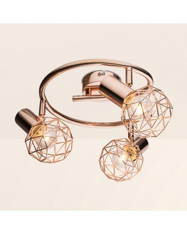 Circular ceiling light 25cm 3 spotlights copper finish metal E14 40W