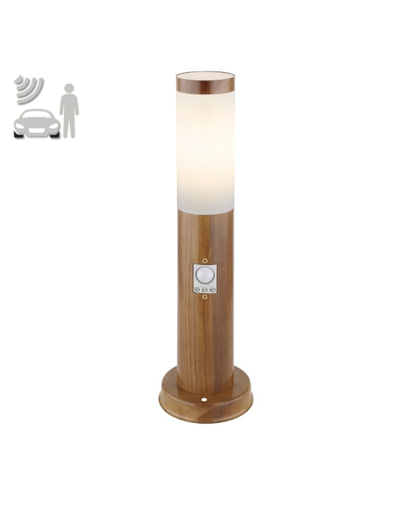 Beacon for outdoor 45cm stainless steel wood look E27 IP44 15W MOTION SENSOR