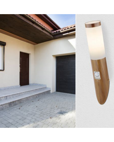 Outdoor wall lamp 40.5cm stainless steel wood look E27 15W IP44 MOTION SENSOR