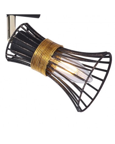 Regleta de techo con 4 focos pantalla campanas rejas negras y dorada y adorno laton 4 x E14 40W