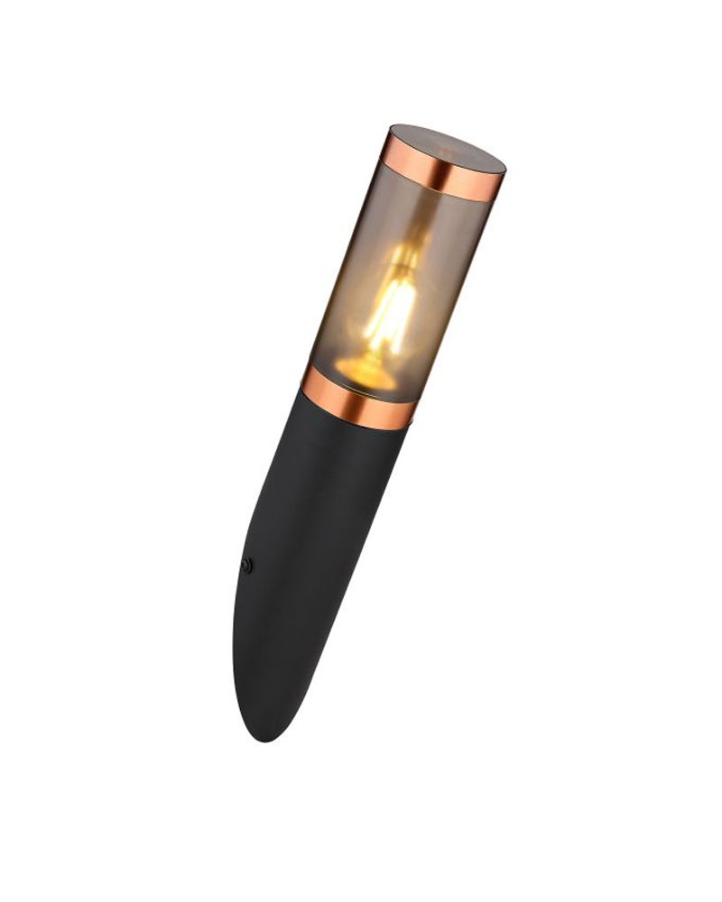 Aplique pared de exterior 39cm acero inoxidable acabado negro y cobre E27 23W IP44