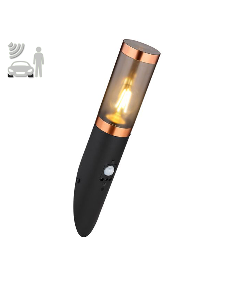 Outdoor wall lamp 40.5cm stainless steel black and copper finish E27 15W IP44 MOTION SENSOR