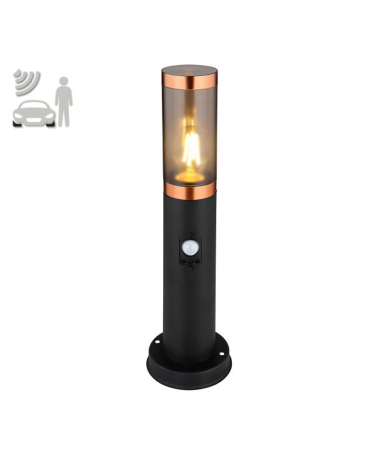 Outdoor beacon 45cm stainless steel black and copper finish E27 15W IP44 MOTION SENSOR
