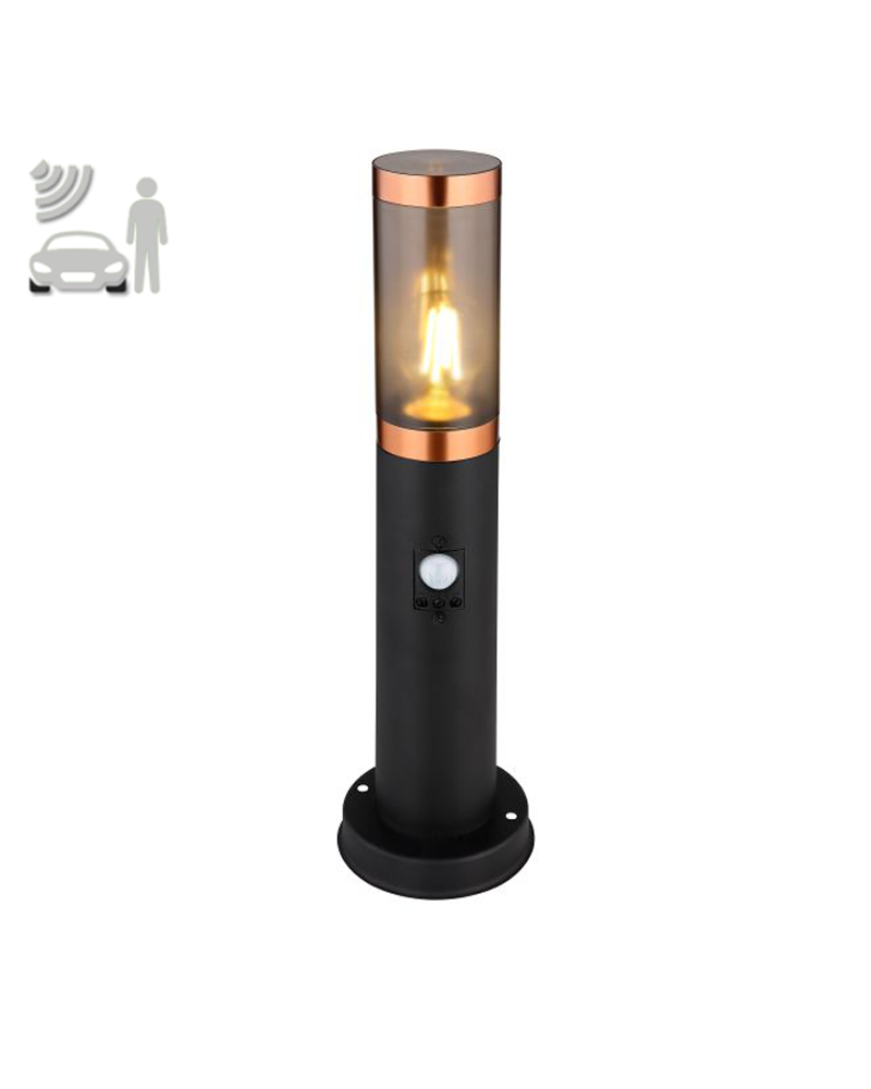 Outdoor beacon 45cm stainless steel black and copper finish E27 15W IP44 MOTION SENSOR