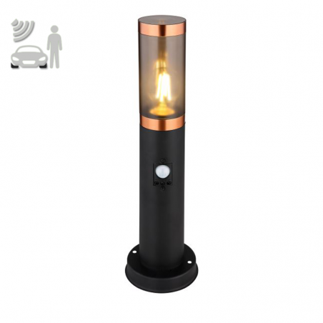Outdoor beacon 45cm stainless steel black and copper finish E27 15W IP44 MOTION SENSOR