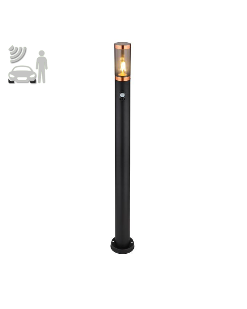 Outdoor beacon 110cm stainless steel black and copper finish E27 15W IP44 MOTION SENSOR