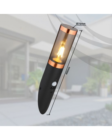 Outdoor wall lamp 40.5cm stainless steel black and copper finish E27 15W IP44 MOTION SENSOR