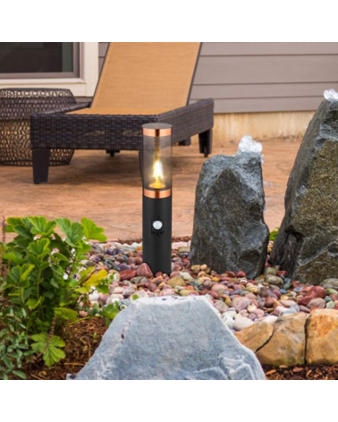 Outdoor beacon 45cm stainless steel black and copper finish E27 15W IP44 MOTION SENSOR