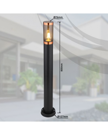 Outdoor beacon 80cm stainless steel black and copper finish E27 23W IP44