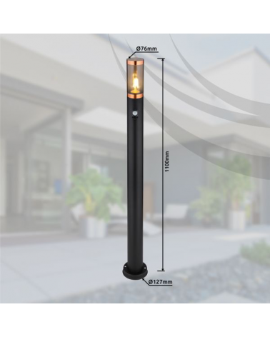 Outdoor beacon 110cm stainless steel black and copper finish E27 15W IP44 MOTION SENSOR