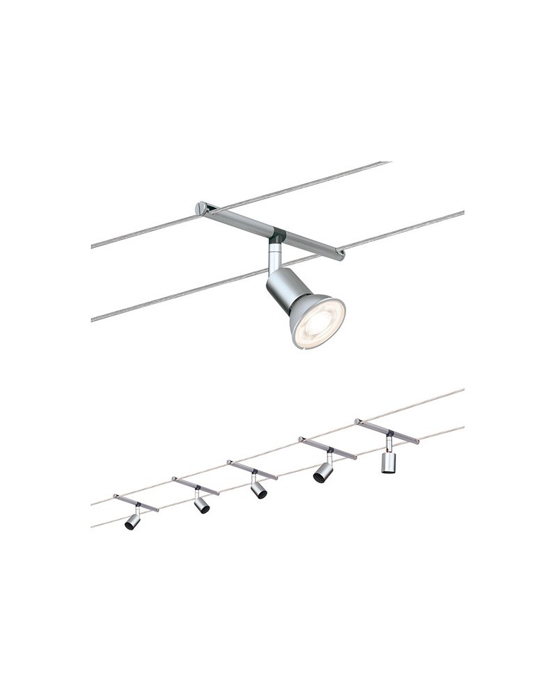Matt chrome, white or black cable system with 5 spotlights max. 5x10W GU5.3