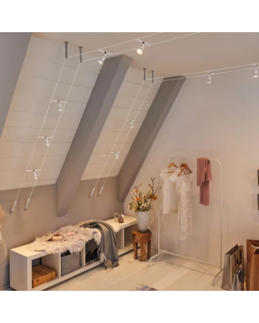 Matt chrome, white or black cable system with 5 spotlights max. 5x10W GU5.3