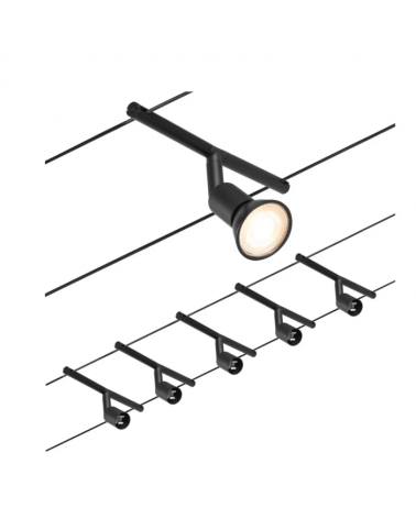 Matt chrome, white or black cable system with 5 spotlights max. 5x10W GU5.3