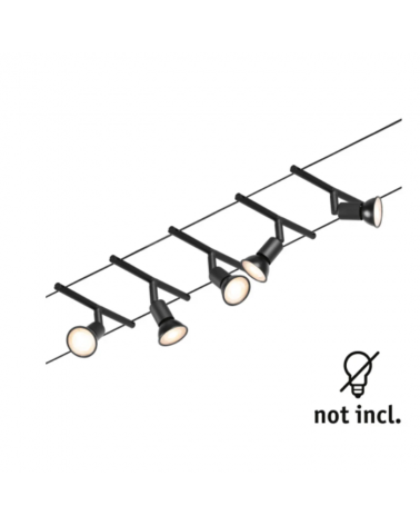 Matt chrome, white or black cable system with 5 spotlights max. 5x10W GU5.3