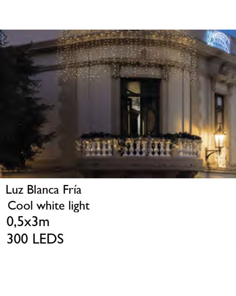 Cortina de LED 2x3m cable blanco con 300 LEDs luz blanca empalmable IP65