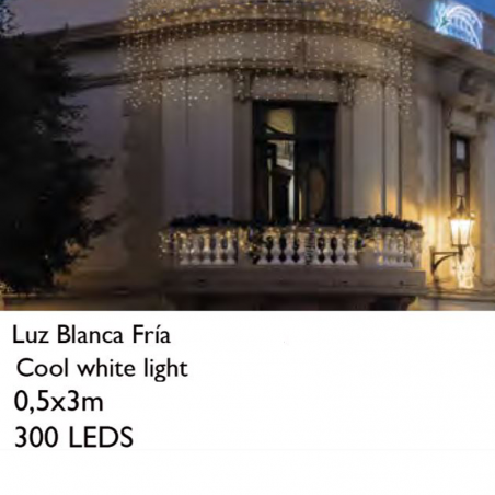 Cortina de LED 2x3m cable blanco con 300 LEDs luz blanca empalmable IP65