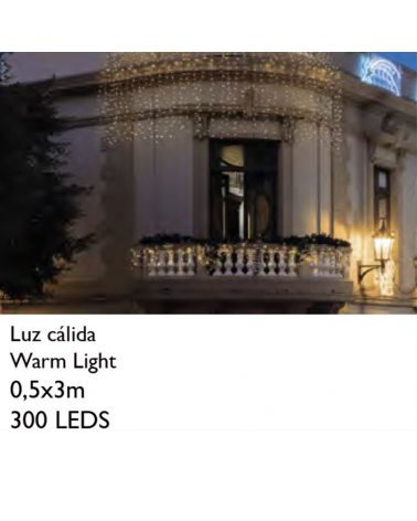 Cortina de LED 2x3m cable blanco con 300 LEDs luz cálida empalmable IP65 apta para exterior