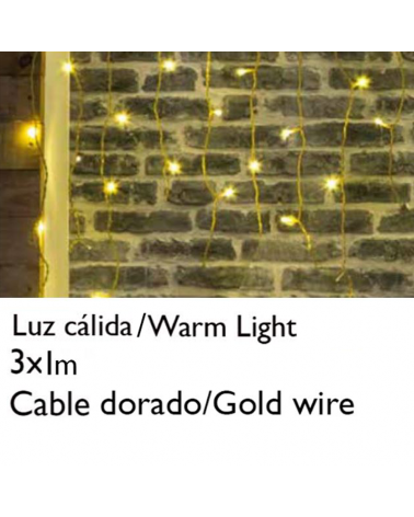 Cortina de LED 3x1m efecto hielo icicle estalactita luz cálida cable dorado empalmable con 102 leds IP20