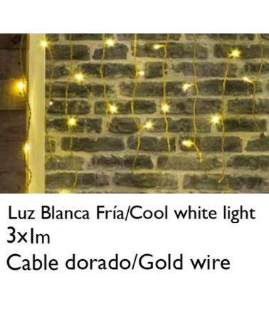 Cortina de LED 3x1m efecto hielo icicle estalactita luz blanca cable dorado empalmable con 102 leds IP20