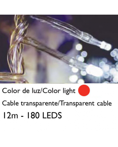 String light 12m and 180 red LEDs transparent cable for indoor use