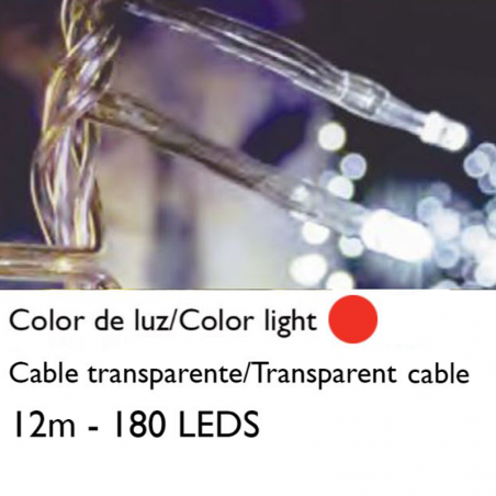 Guirnalda 12m y 180 LEDs rojos cable transparente empalmable para interior