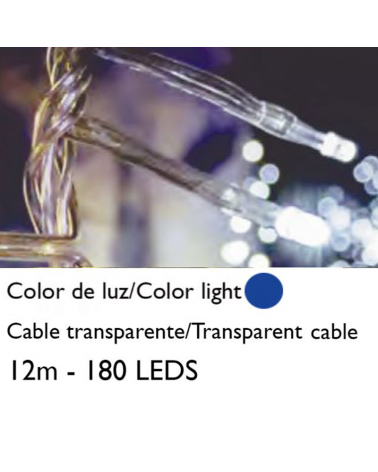 Guirnalda 12m y 180 LEDs azules cable transparente empalmable para interior