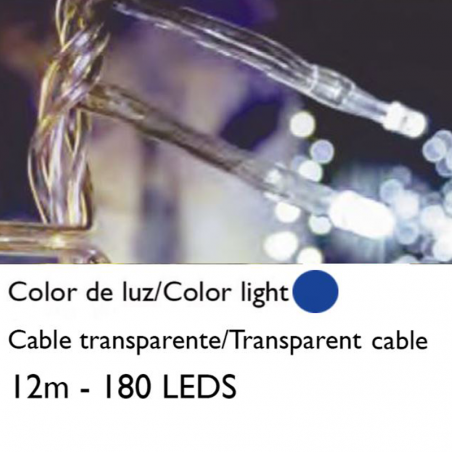 Guirnalda 12m y 180 LEDs azules cable transparente empalmable para interior