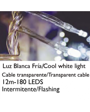 Guirnalda 12m y 180 LEDs intermitente luz blanca cable transparente empalmable para interior