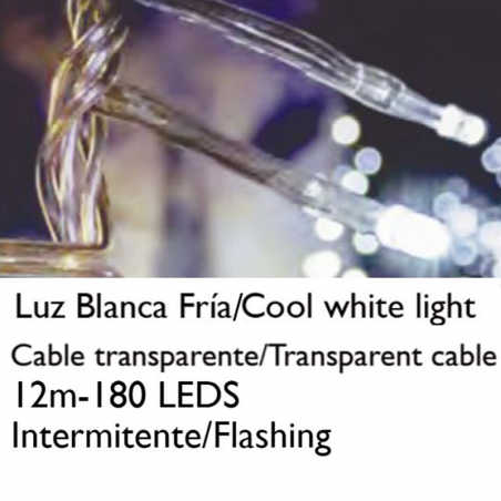 Guirnalda 12m y 180 LEDs intermitente luz blanca cable transparente empalmable para interior