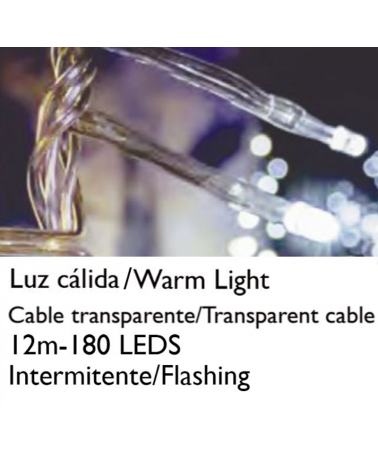Guirnalda 12m y 180 LEDs intermitente luz cálida cable transparente empalmable para interior