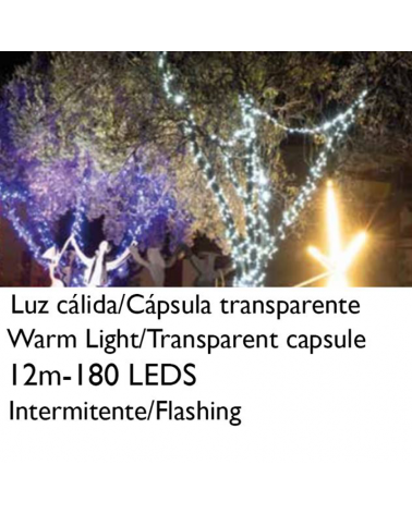 String light 12m and 180 LEDs Flashing warm light clear capsule white or green cable, connectable IP65 suitable for outdoor use