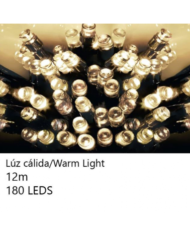 Guirnalda 12m y 180 LEDs de 1 tramo cálido cápsula clara empalmable IP65 apta para exterior